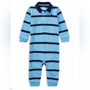Ralph Lauren Light Blue & Navy Striped Cotton One-Piece